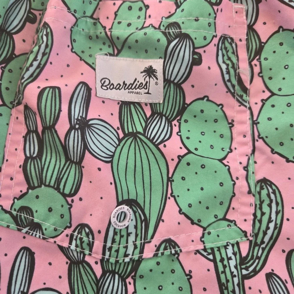 Boardies Apparel Mens Pink Cactus Print Swim Trunks Board‎ Shorts Size L